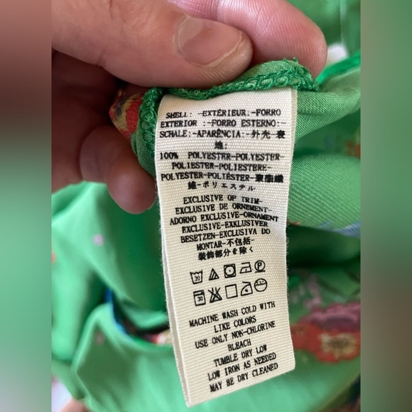 Free People Green Floral Retro Smocked Back Mini Dress with bell sleeves - Picture 4 of 4